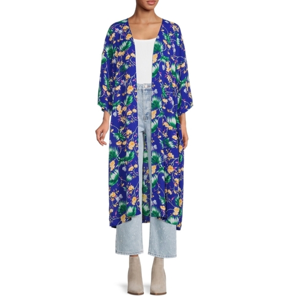 The Pioneer Woman Tops - Pioneer Woman Open Front Printed Duster Enamel Blue Floral Plus Kimono - 2X/3X